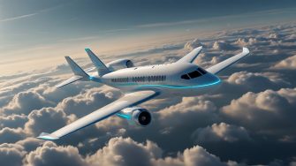 AI generated image of a hydrogen-powered aircraft in flight 