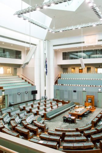 CANBERRA, AUSTRALIA - MAR 25, 2016: Interior view of the House of Representatives in Parliament House, Canberra, Australia