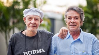 Michael Chahine (left) with his friend Piero Ferro in Thailand on January 7, 2016.