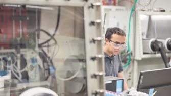 Researchers in the HERC laboratory doing experiments