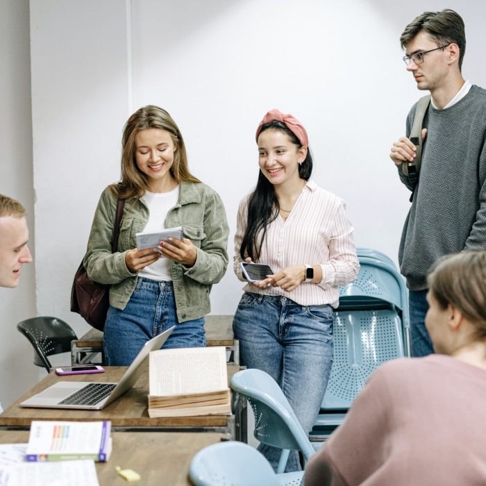 Students working together at a desk