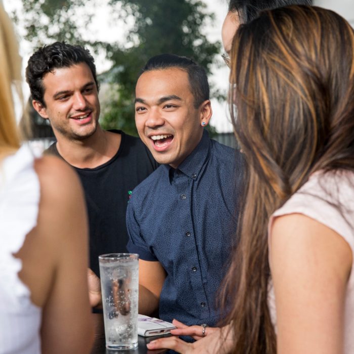 Students having drink at round house