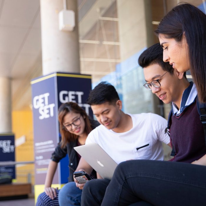 Group of students on campus grounds