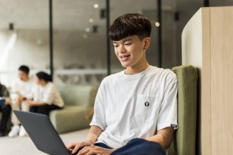 Student using a laptop