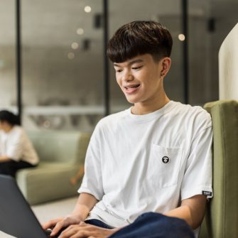 Student using a laptop