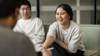 Students sitting in the Student Hub at L5