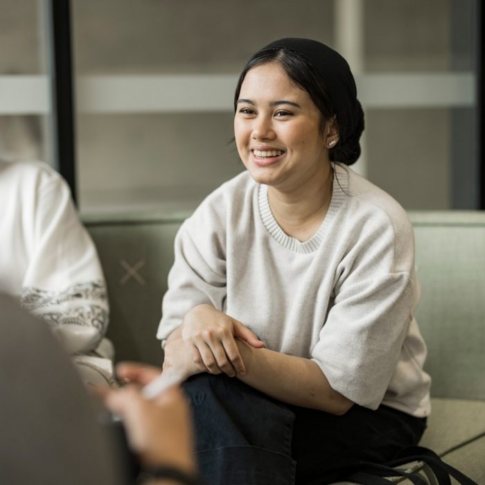 Students sitting in the Student Hub at L5