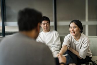 Students sitting in the Student Hub at L5