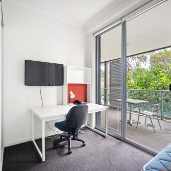 Jacaranda Hall, is student accommodation designed to provide a secure and comfortable living environment for students.  Each bedroom in our UNSW apartments has a large study desk, ample storage space and a very comfortable king size single bed.