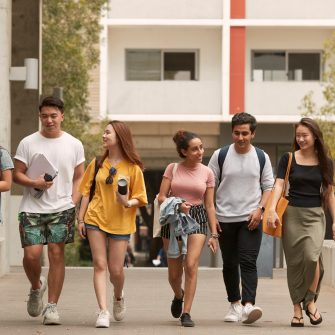 Students walking in the accommodation precinct 