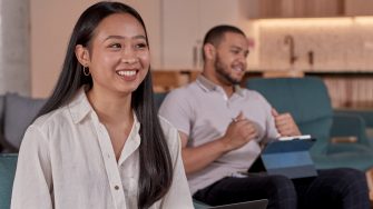 Students relaxing and studying in the common lounge at UNSW Kensington accommodation.