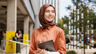 A student staring ahead