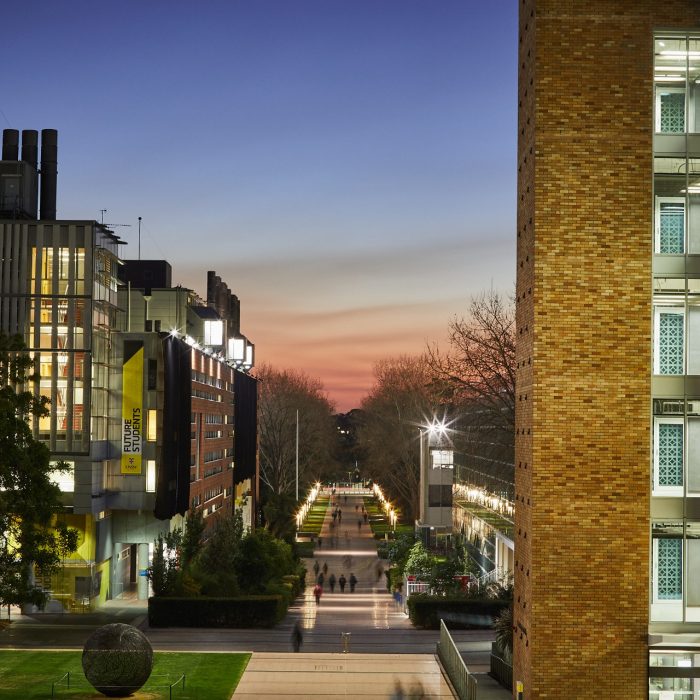 Kensington main walkway at dusk