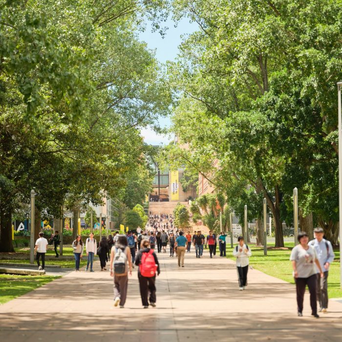 Students on the main walkway at UNSW Kensington.