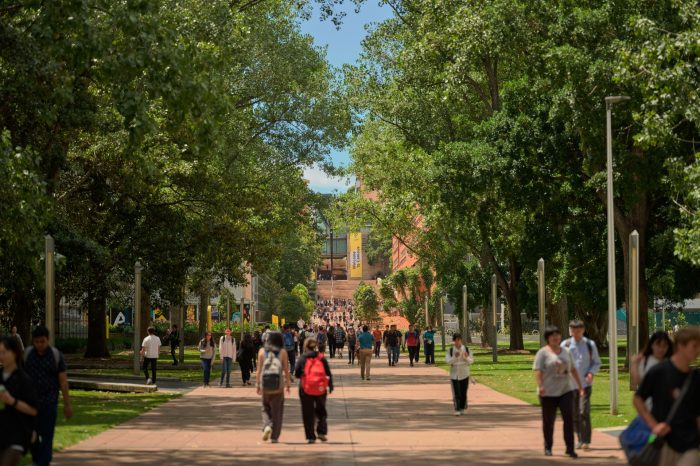 Students on the main walkway at UNSW Kensington.