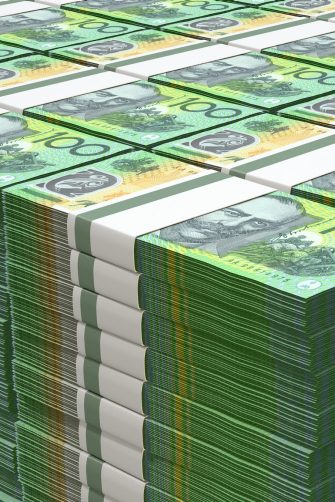 Piles of Australian dollar bank notes