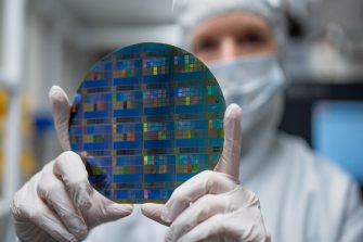 Pictured is a large wafer scale quantum device developed by UNSW and Diraq.