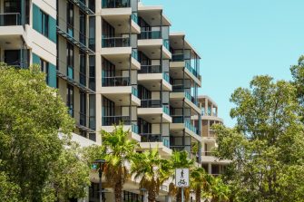 New, Modern Apartment Buildings in Waterloo, Sydney, NSW, Australia.