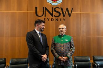 Timor-Leste President Jose Ramos-Horta standing with UNSW Acting Vice-Chancellor and President, Provost Vlado Perkovic. 