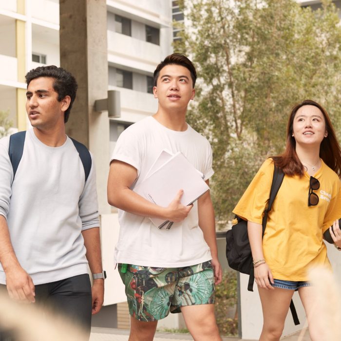 Students walking in the accommodation precinct 