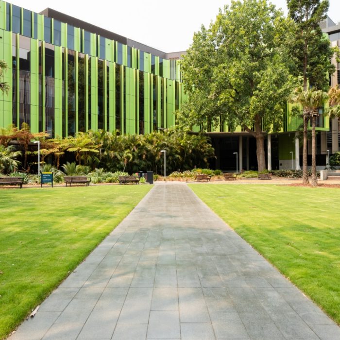 The Michael Birt lawn in front of the Wallace Wurth and Biological Sciences buildings