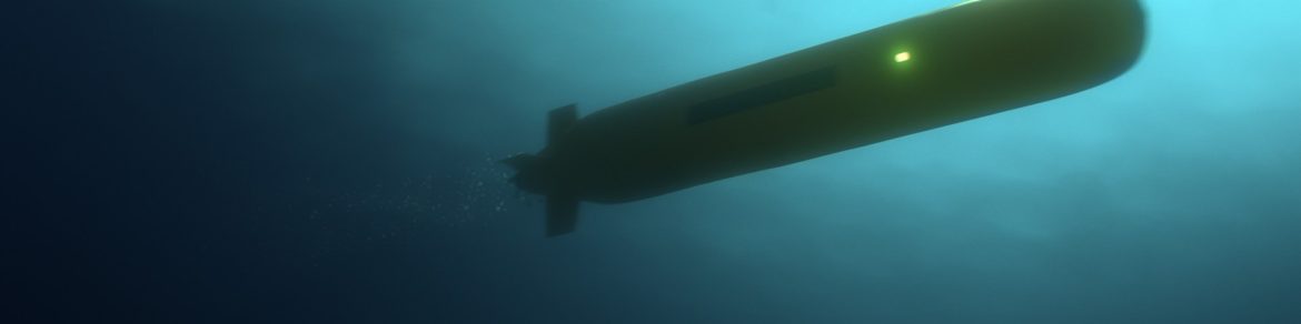 Autonomous underwater vehicle (AUV) rover-drone travelling under water surface to survey offshore pipeline