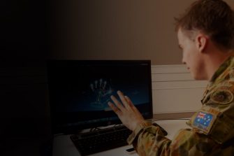 Honours student Officer Cadet Todd Baldwin examines hand gestures as a tool in his experiments concerning impact of presentation and control modalities upon performance and perception within a virtual environment.School of Engineering and Information Technology (SIET) Virtual Environments & Simulation Lab (VESL).