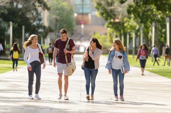 Students walking down the main walkway at the UNSW Kensington Campus