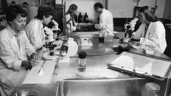 archive image of women scientists in the lab