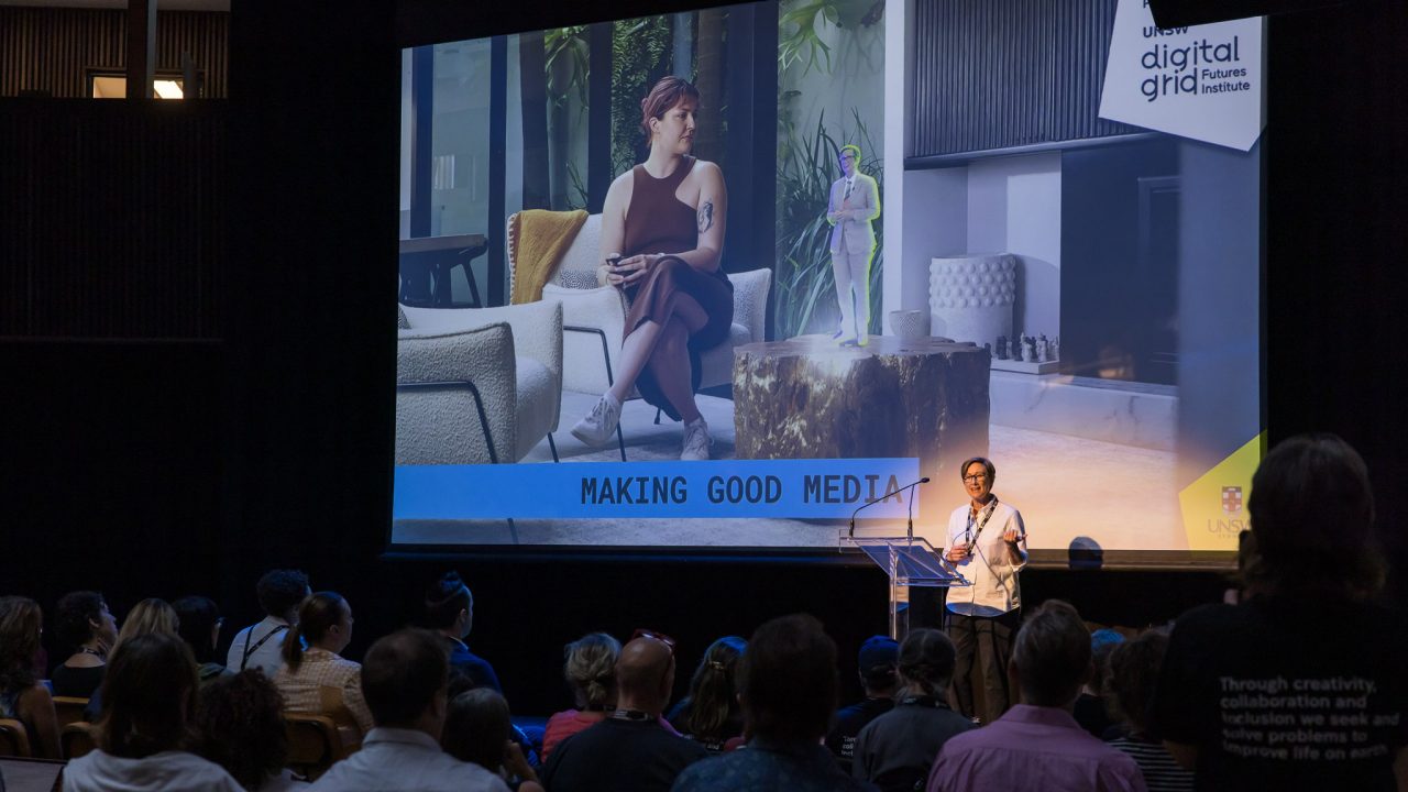 Dr Rebecca Green presenting the Making Good Media project at the Massive Action Sydney Unconvention