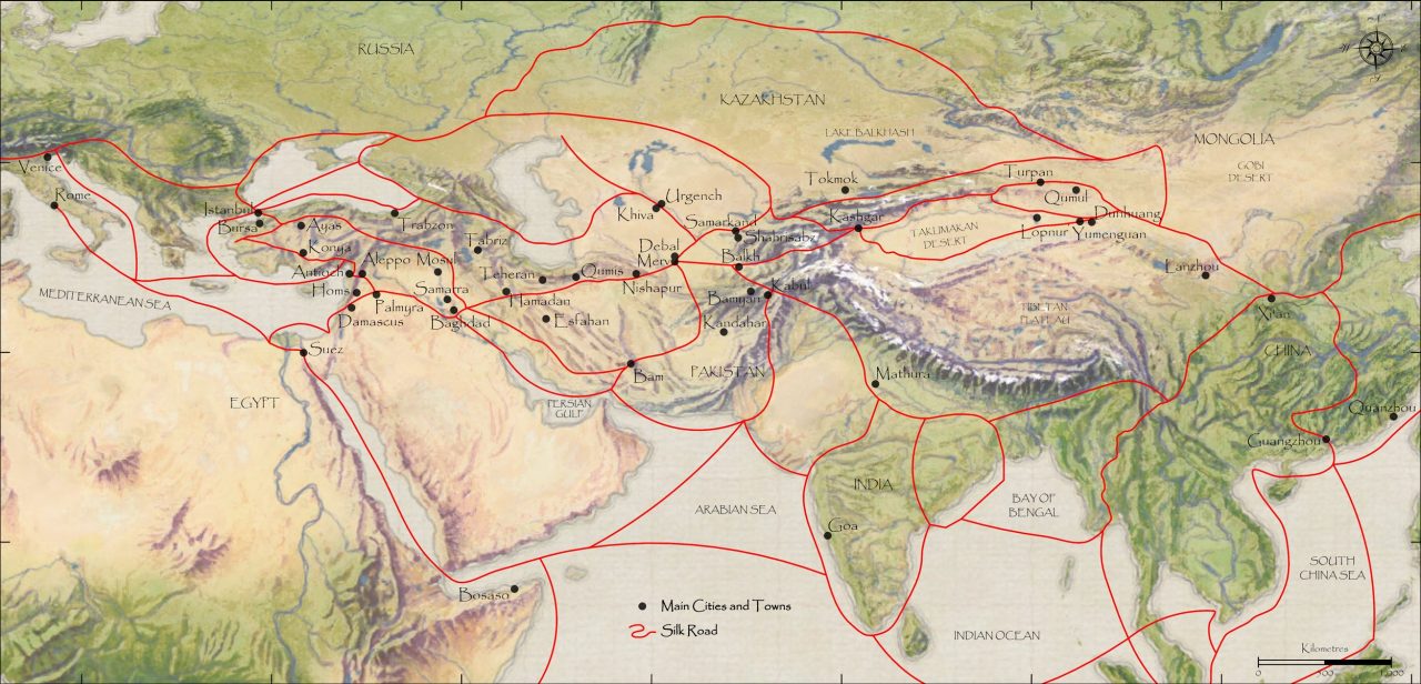 Silk Road map Vintage Layout