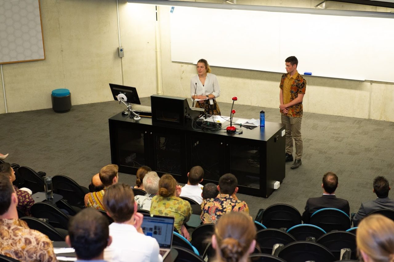 OFFCDT Lydia Matthews and MIDN Andrew Lynch, present their report on the Indonesian Studies Language Study Tour (ISLST)Indonesia Day is an all-day UNSW academic and cultural event involving students studying Indonesian from all year levels giving presentations as part of their final assessment in front of a jury and audience. It is also about cultural immersion with traditional food on offer and cultural dress on show, as well as educating one another on topics related to Australian-Indonesian relations. The event also involves guest speakers such as the Indonesian Embassy’s Deputy Chief of Mission, Mr M. I. Derry Aman and the Commandant of ADFA Commodore Peter James Leavy, CSM, RAN .
