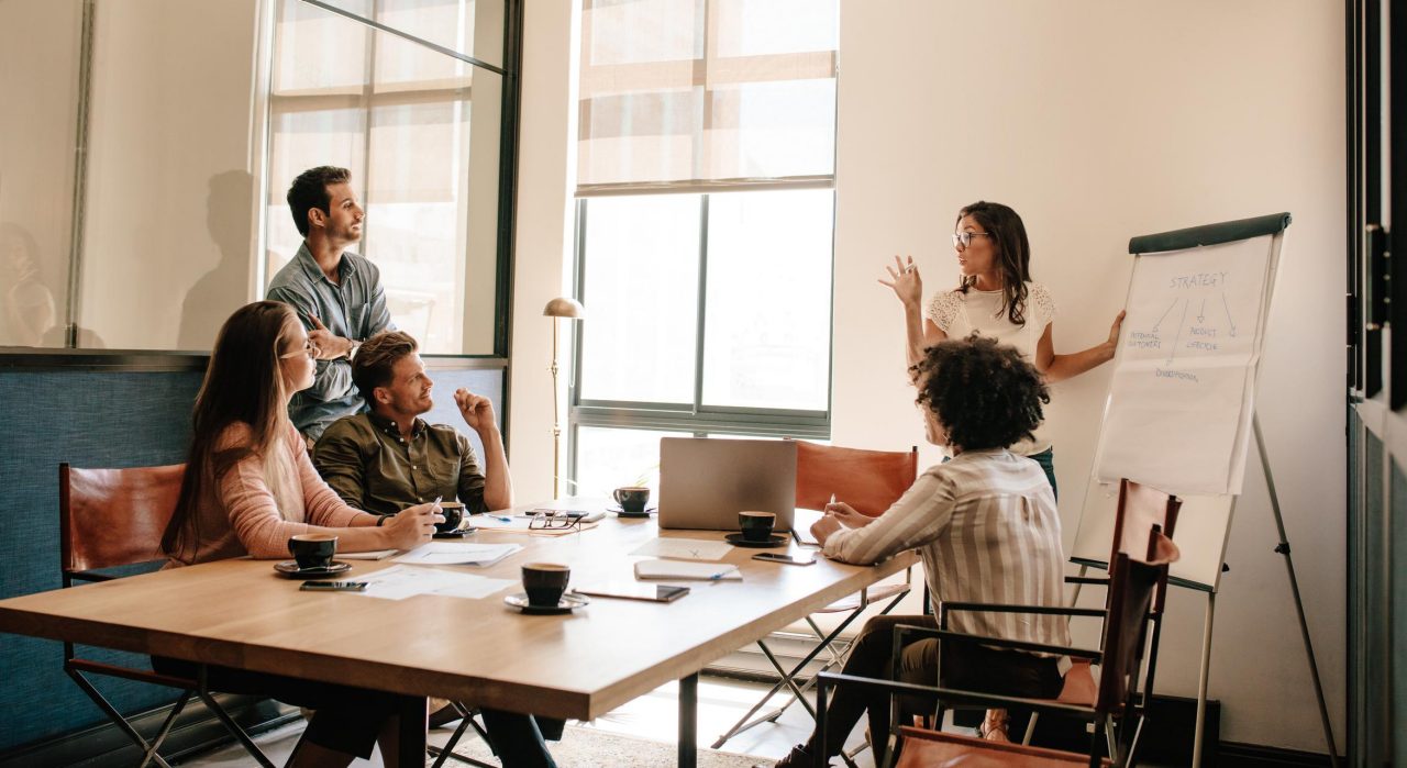 Group of professionals having a discussion