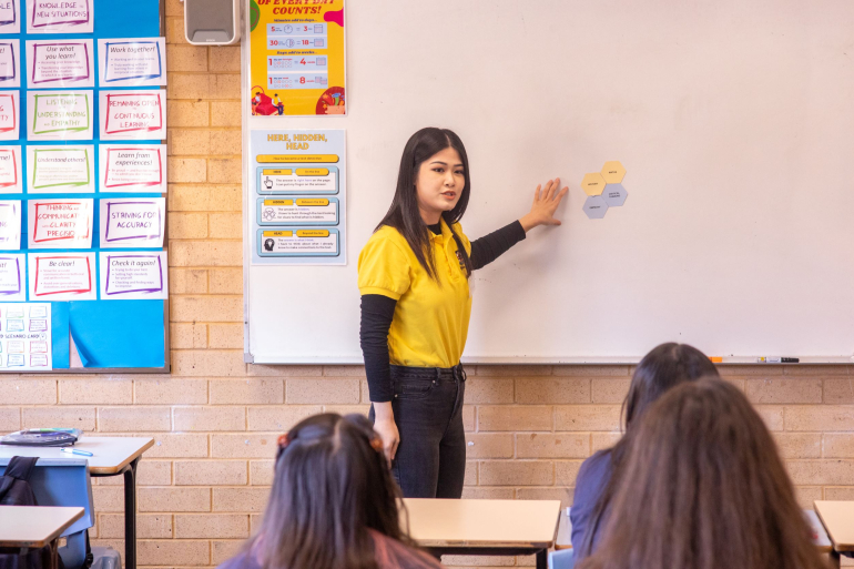 Teacher hosting class