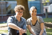 Photo of two happy students