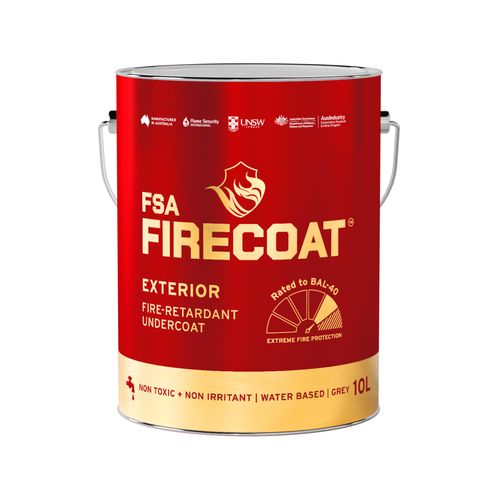 FSA FIRECOAT external paint which can be purchased at Bunnings stores in Australia.