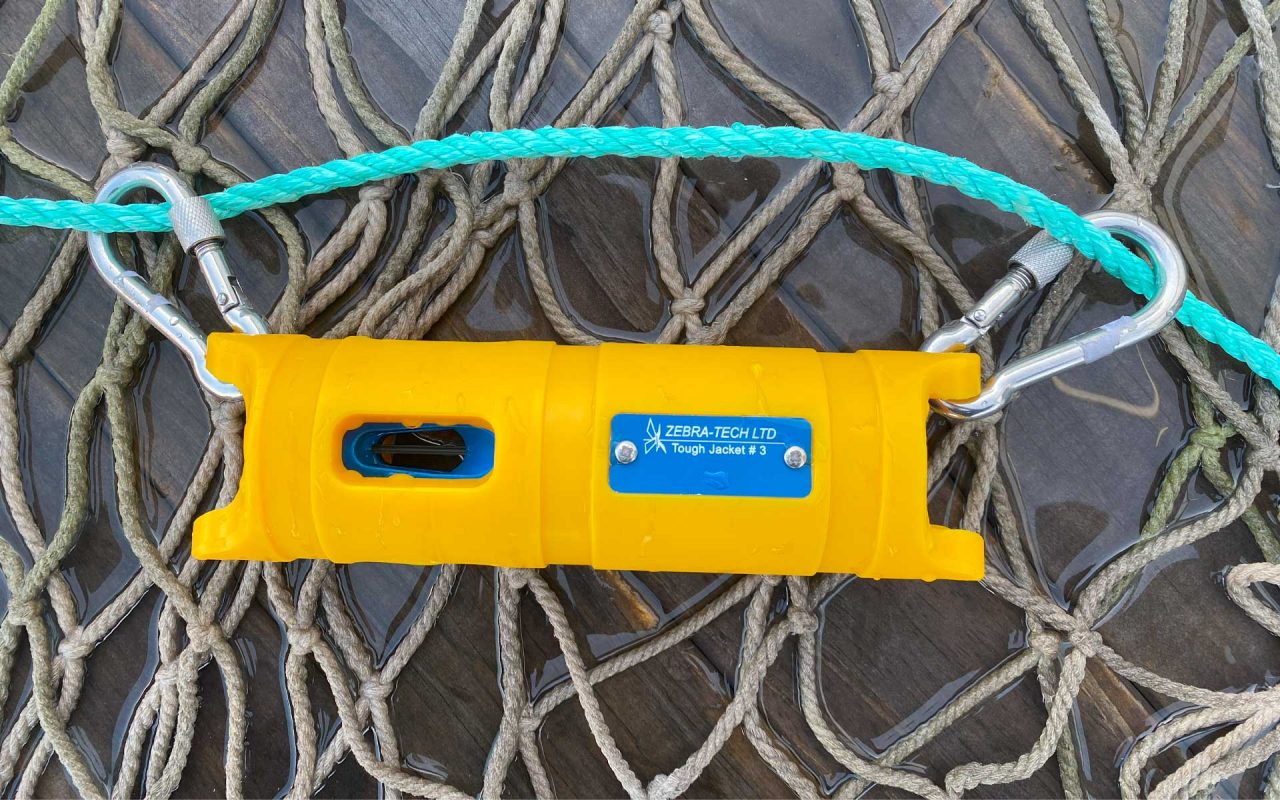 A Zebratech sensor is attached to the fishing nets for the UNSW FishSOOP project