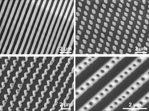 Using an electron microscope, highly ordered patterns including alternating stripes, curved fibres, dot arrays, and some exotic stripe-dot hybrids were observed on the surface of the frozen liquid metal.