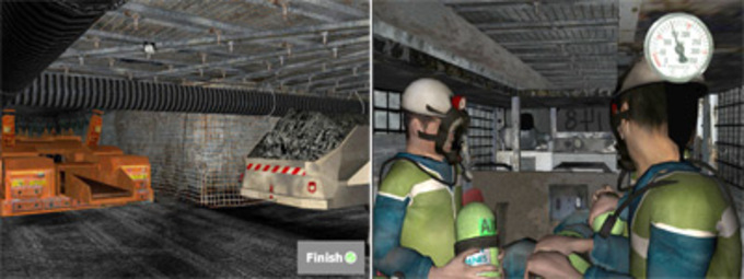 3D illustrations showing the inside of a mine in the 3D simulation.