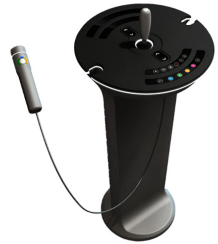 An interaction device for the Mining VR featuring buttons and a joystick.