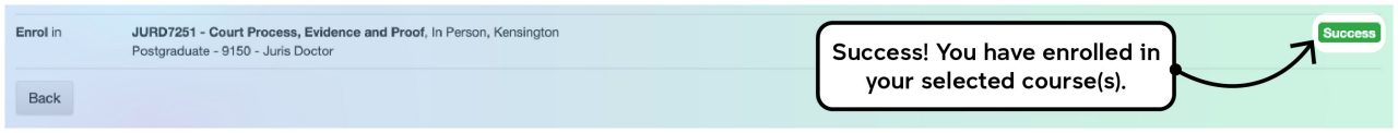 Screenshot illustrating the course enrolment process on myUNSW as described