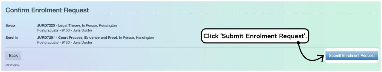 Screenshot illustrating the course enrolment process on myUNSW as described