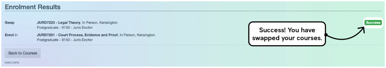 Screenshot illustrating the course enrolment process on myUNSW as described