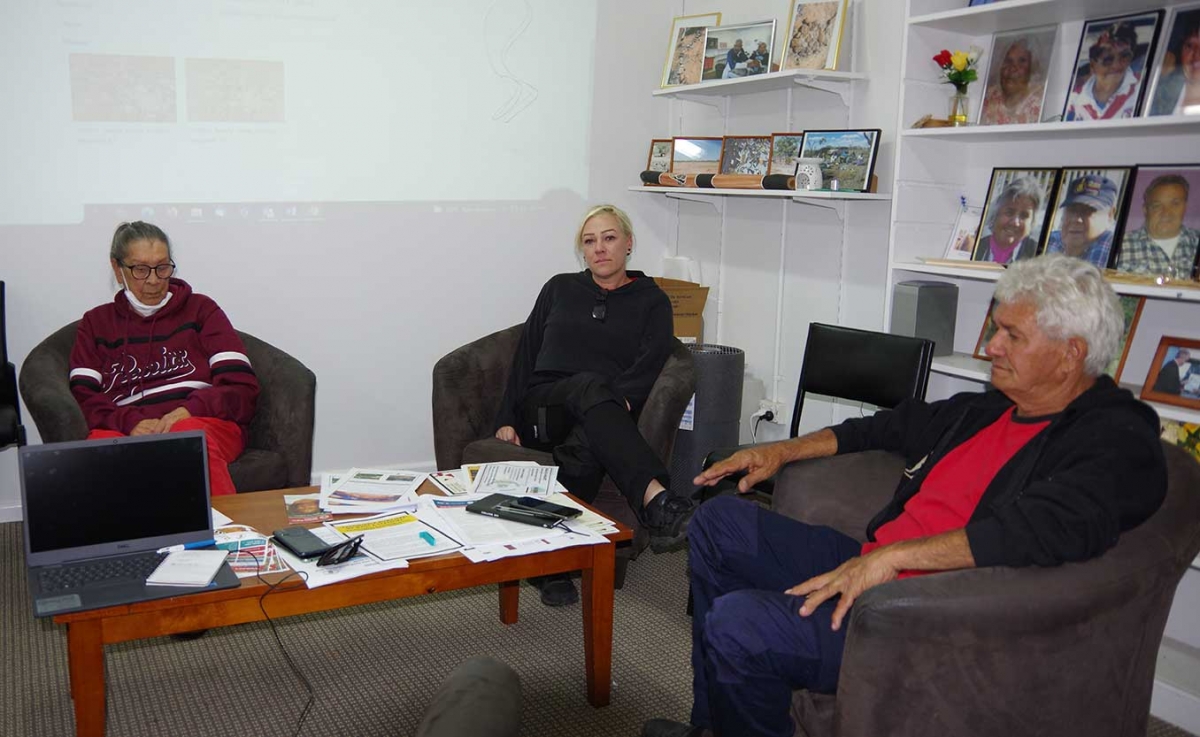 DEG’s Virginia Robinson with Ranger Team’s Meredith Robinson and Ernest Sands reflecting after their induction into DEG’s Cultural Values Register, at the Elders Centre